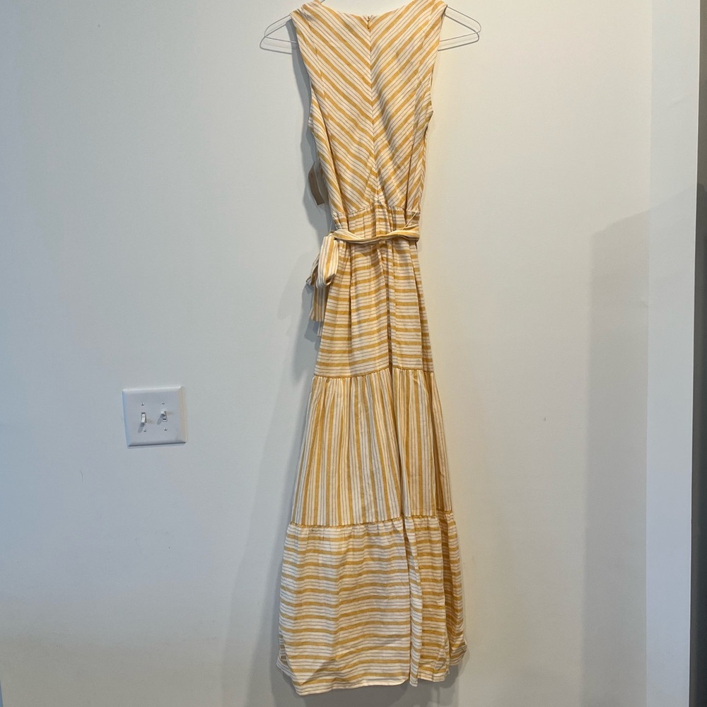 NWT Cremiuex Gold Yellow and Ivory Striped Tiered Bow Maxi Dress Size 2 - Picture 2 of 9